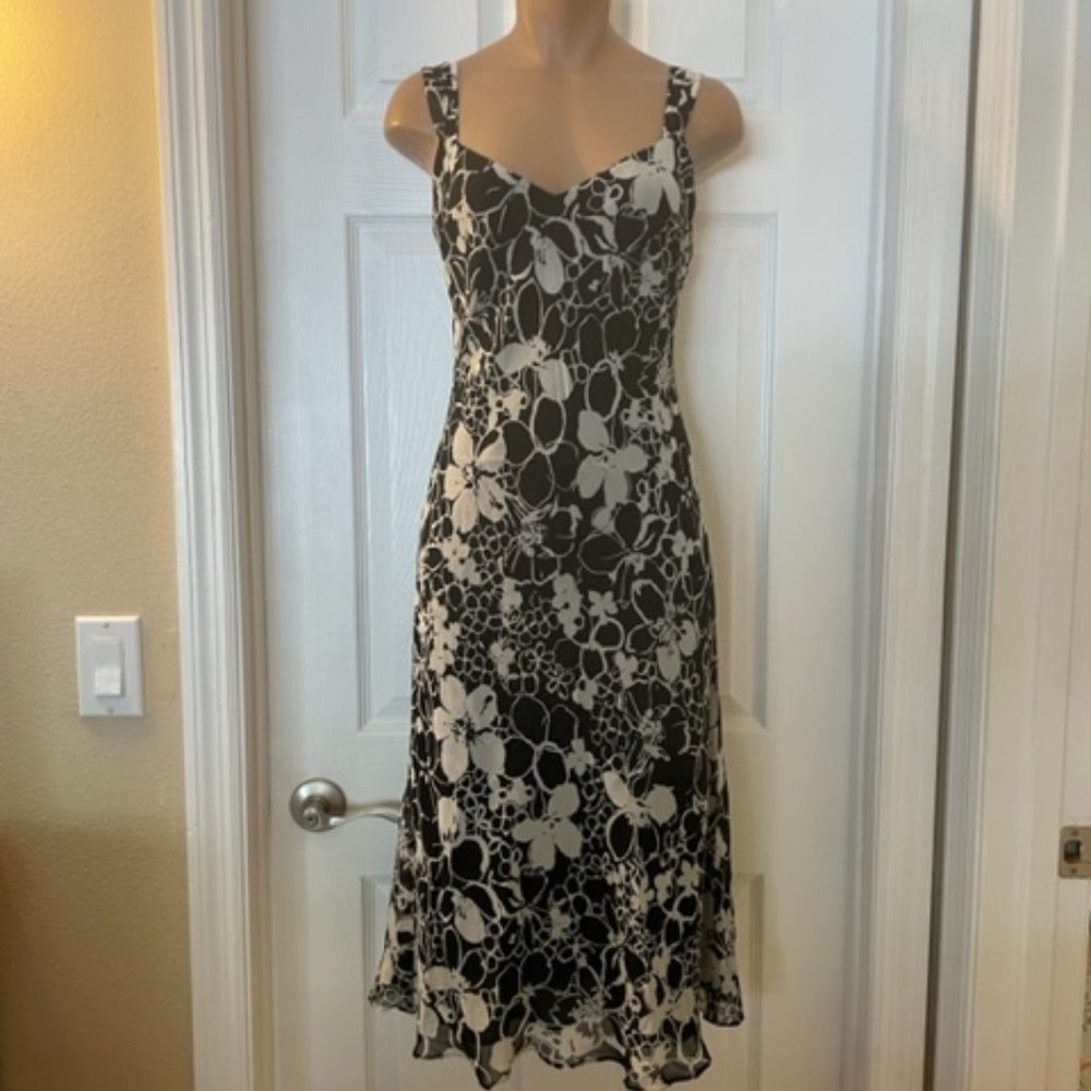 NWT NEW $149 Ann Taylor Silk Black/White Floral Print Shift Dress 2